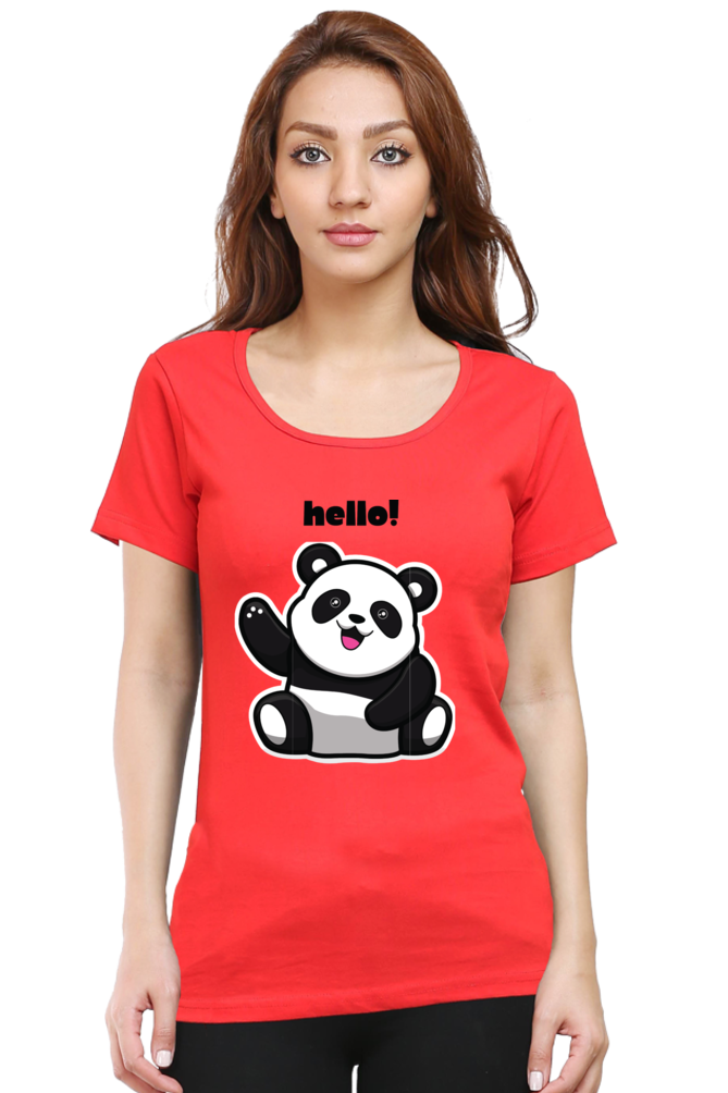 TrendzyKart Hello! Panda Digital Print Women Half Sleeve T-Shirt