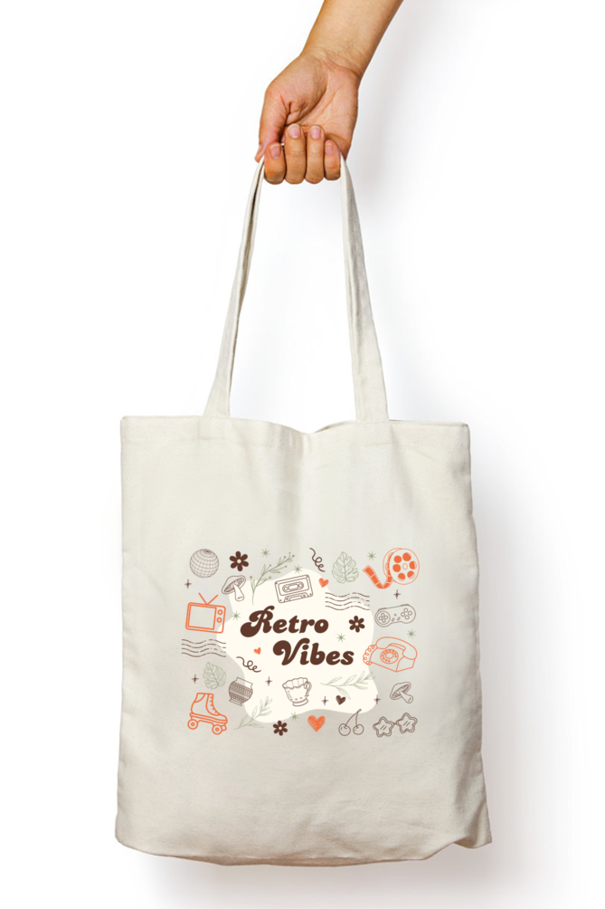 TrendzyKart Retro Vibes Print Unisex Zipper Tote Bag