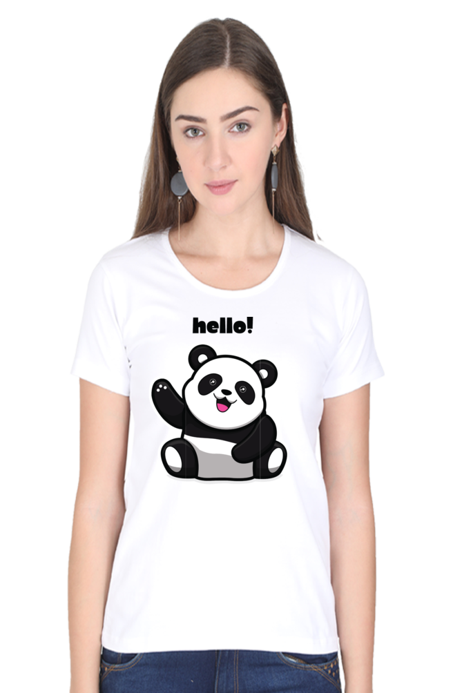 TrendzyKart Hello! Panda Digital Print Women Half Sleeve T-Shirt