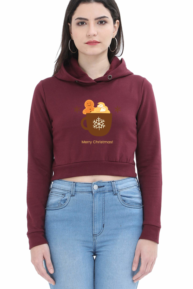 TrendzyKart Merry Christmas Digital Print Women Crop Hoodies