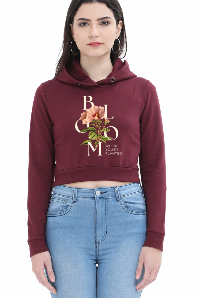 TrendzyKart Bloom Digital Print Women Crop Hoodies