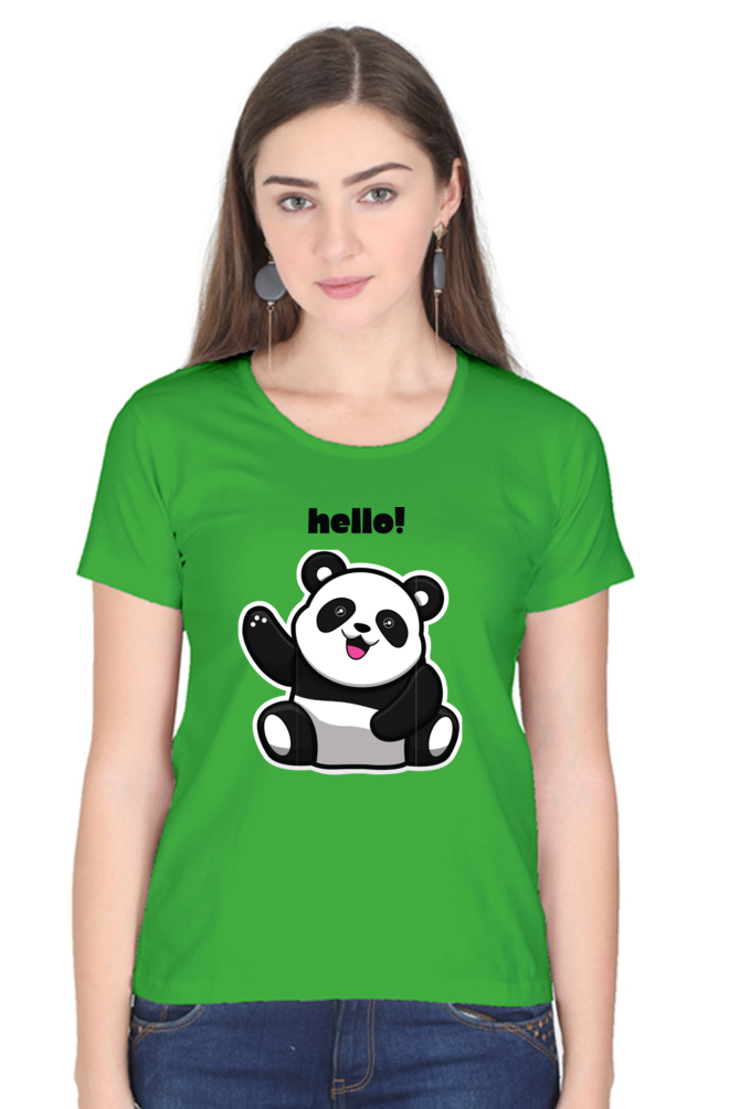 TrendzyKart Hello! Panda Digital Print Women Half Sleeve T-Shirt