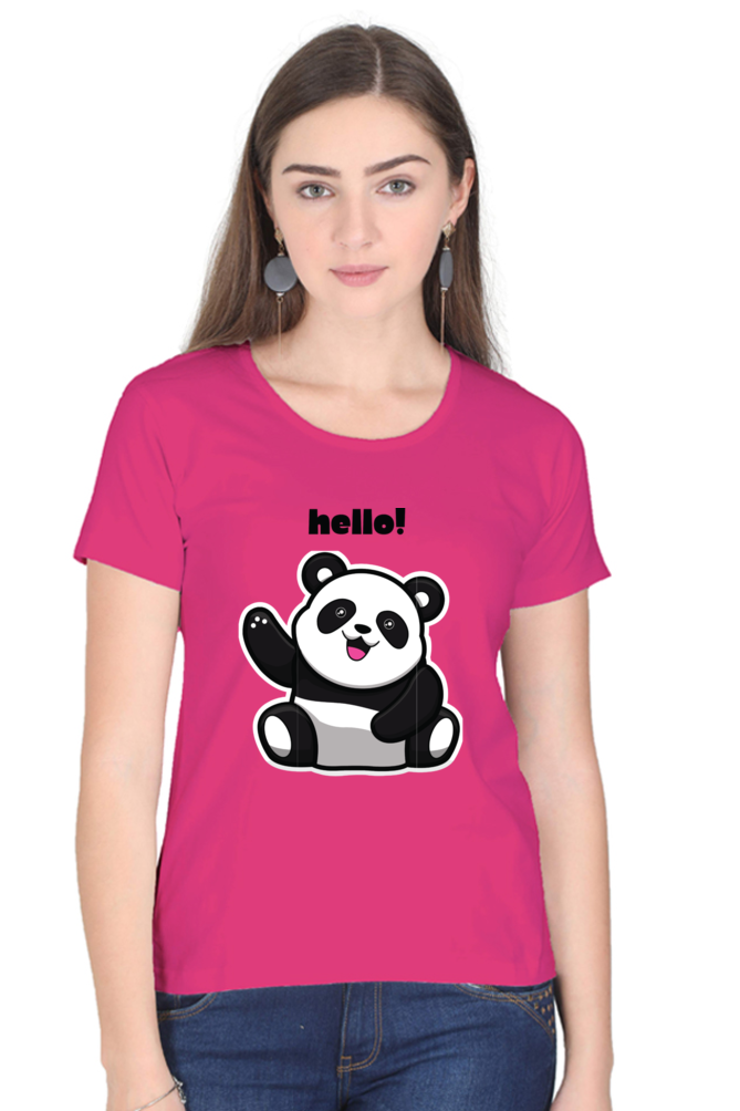 TrendzyKart Hello! Panda Digital Print Women Half Sleeve T-Shirt