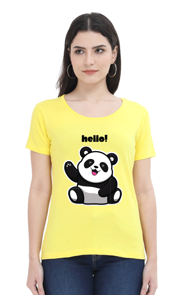 TrendzyKart Hello! Panda Digital Print Women Half Sleeve T-Shirt