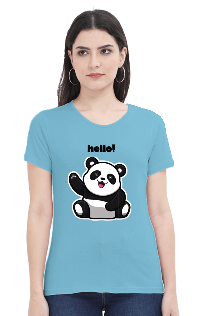 TrendzyKart Hello! Panda Digital Print Women Half Sleeve T-Shirt