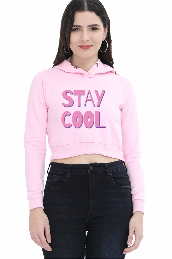 TrendzyKart Stay Cool Digital Print Women Crop Hoodies